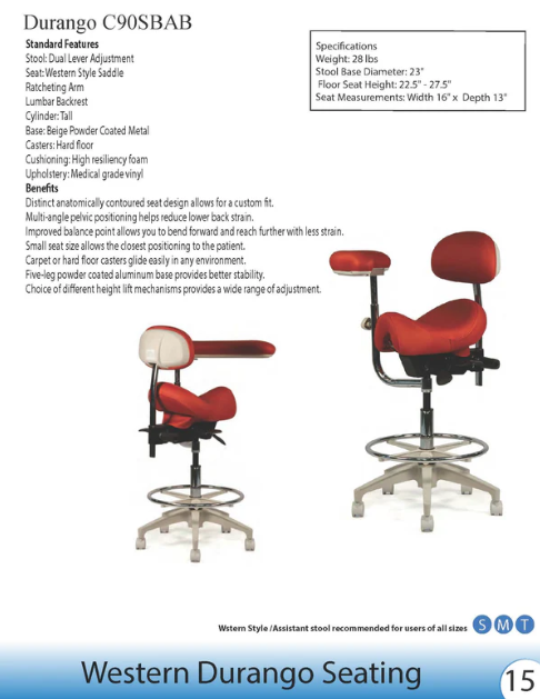 Western Saddle Assistant seating with Backrest